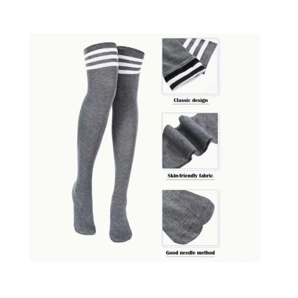 White with Black Stripes True Thigh High Socks ONE SIZE Emo Preppy NEW